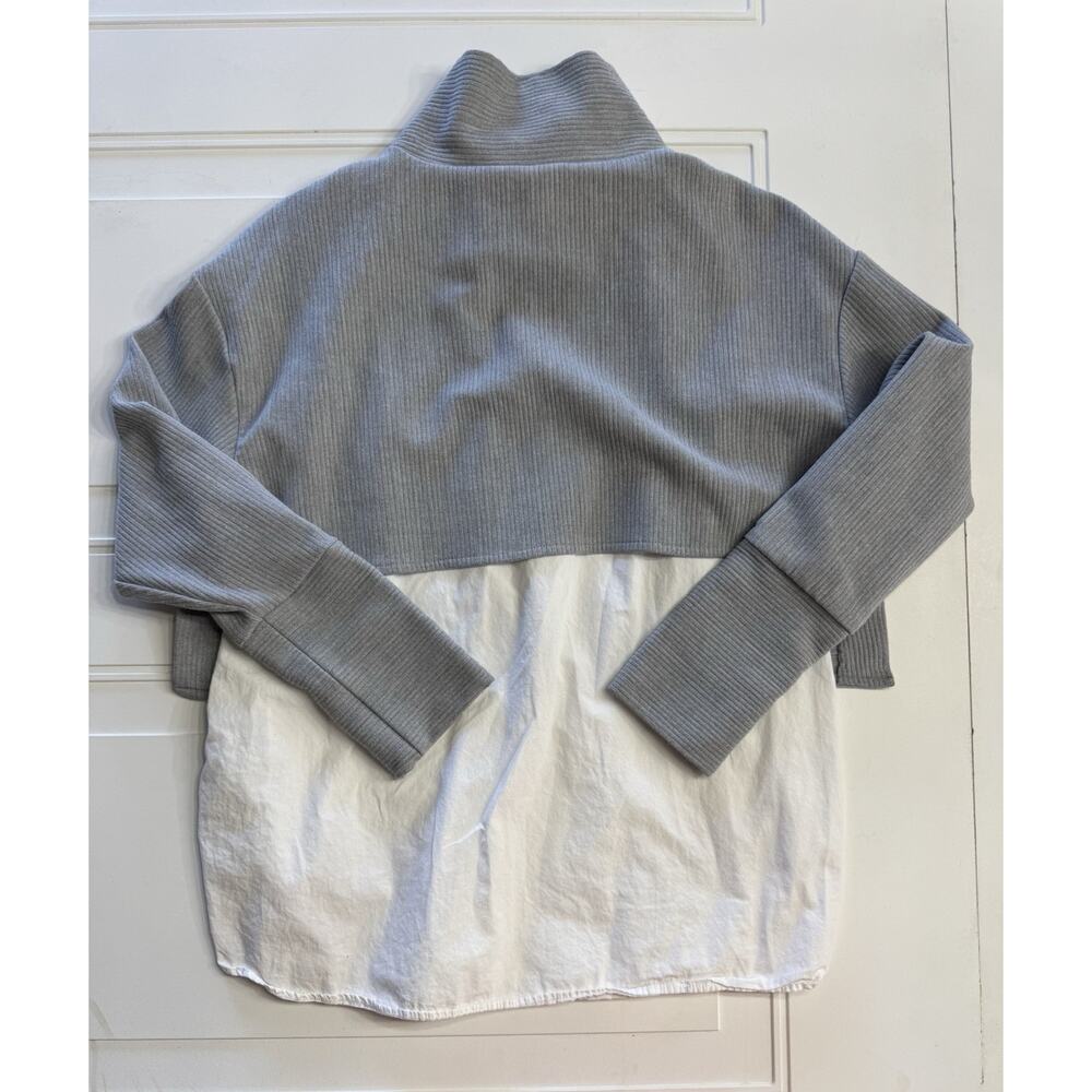 ZARA TRAFALUC COLLECTION GRAY & WHITE LAYERED TOP ZIPPER Mock NECK SMALL - Picture 7 of 7